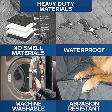 Dog Hammock For Truck with Fold Up Seats - Heavy Duty Crew Cab Size Floor Cover with Door Protection - Waterproof Truck Dog Seat Cover Back Seat with Door Protection - Machine Washable with Travel Bag