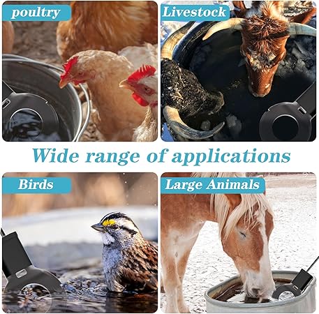 250 Watt Pond De-Icer with Thermostat, Cast Aluminum Submersible Bird Bath Heater, Heated Chicken Water, Power Cord 9.8 Ft