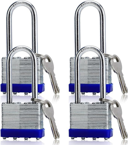 4 Pack Outdoor Padlocks with Keys Long Shackle Keyed Alike Padlocks with 8 Keys 40mm Heavy-Duty Locks for Gate Fence Toolbox School Gym