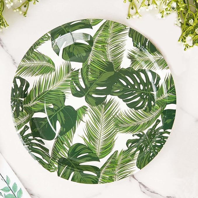 Efavormart 25 Pack  9" Tropical Palm Leaf Mix Dinner Disposable Paper Plates - 300 GSM