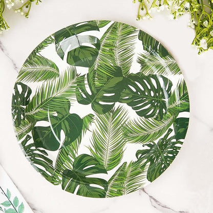 Efavormart 25 Pack  9" Tropical Palm Leaf Mix Dinner Disposable Paper Plates - 300 GSM
