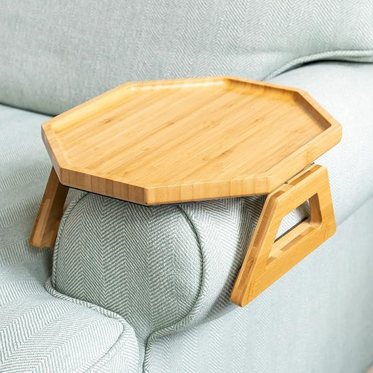Shamrock Home Bamboo Couch Arm Table, Clip On Tray Sofa Table for Couches. Sofa Arm Tray for TV Dinners, Remotes, Drinks and Snacks, and Small Spaces - 13x10.8in, Beige