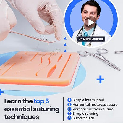 Complete Suture Practice Kit for Medical Students wHow-to Suture HD Video Course, Suture Training Manual  Carryall Case. All-in-One A Plus Medics kit incl. Suture Practice pad. (Education Use Only)