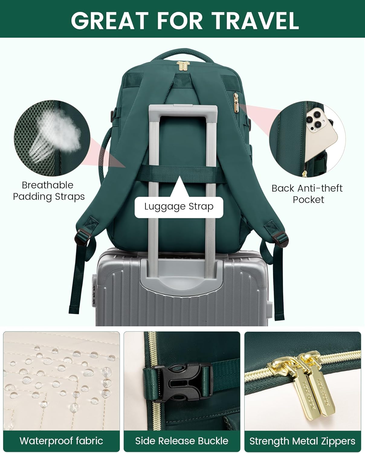 LOVEVOOK Large Travel Backpack for Women, Carry On Bag Flight Approved, 40L TSA Personal Item Travel Bag with 3 Packing Cubes, Waterproof 17 Inch Laptop Hiking Casual Backpack