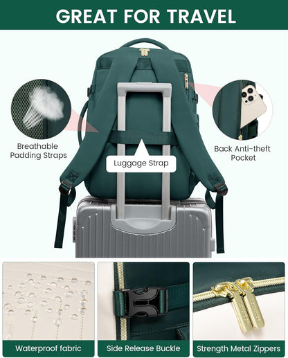LOVEVOOK Large Travel Backpack for Women, Carry On Bag Flight Approved, 40L TSA Personal Item Travel Bag with 3 Packing Cubes, Waterproof 17 Inch Laptop Hiking Casual Backpack