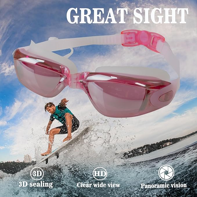 Swim Goggles,No Leaking Anti Fog UV Full Protection with Earplugs,Wide View Anti Fog&UV Swimming Goggles ?Swim Pool Goggles for Adult Men Women Youth?Red