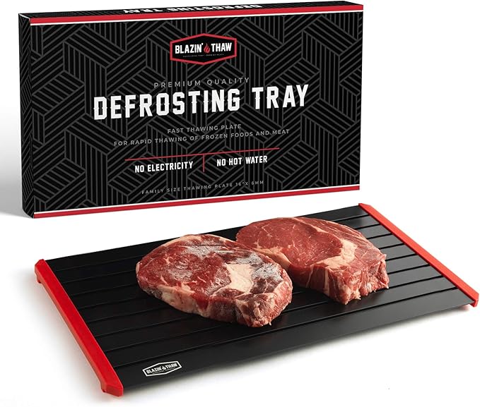 BLAZIN' THAW Defrosting Tray for Frozen Meat  16" Family-Size  Aluminium Plate for Thawing Frozen Food  Natural Thawing Process  No Microwaves, No ColdWarm Water Required