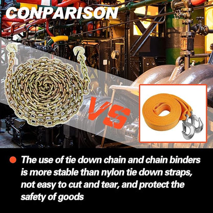14''x12' Grade 70 Transport Binder Chain, G70 Tow Chain with Clevis Grab Hooks, 12,100 Lbs Breaking Strength for Load Tie-Down Fixed Cargo Flatbed Truck Trailer Chain