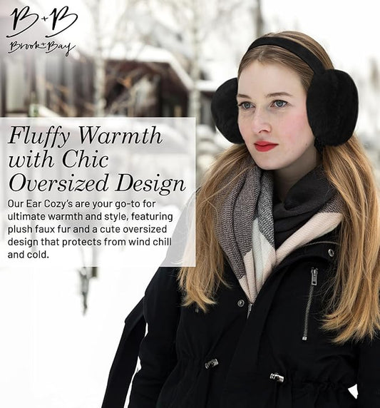 Brook + Bay Foldable & Furry Ear Muffs For Women & Men, Fleece Ear Warmers For Women, Ear Muffs For Winter, Women Earmuffs