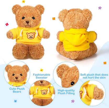 HyDren 4 Pcs Bears Stuffed Animal Soft Plush Toys Valentine 12 Inches Cute Small Shaggy Bear with Hoodie Bow Tie for Kids Boys Girls Baby Shower Birthday Party (Bow Tie Style,Light Brown)