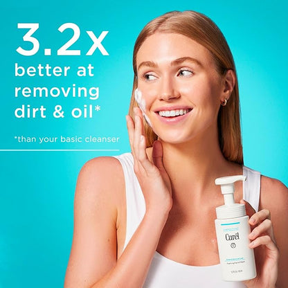 Curel Japanese Skin Care Foaming Daily Face Wash for Sensitive Skin, Hydrating Facial Cleanser for Dry Skin, pH-Balanced and Fragrance-Free, 5 Oz (Step 2 of 2-Step Skincare)