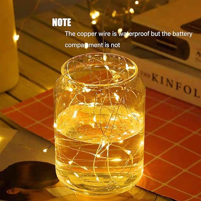 YJFWAL 2 Pack Fairy String Lights(Built in Batteries) Battery Operated Fairy Lights Starry String Lights on 10ft3m Silvery Copper Wire for Christmas Wedding Party Halloween Easter Decor (Warm White)