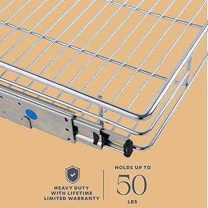 HOLDN STORAGE Pull Out Cabinet Organizer, Heavy Duty Caddy wLifetime Limited Warranty -20W x 21D - Requires At Least 21-14 Cabinet Opening, Steel Metal Cabinet Drawers Slide Out, Chrome