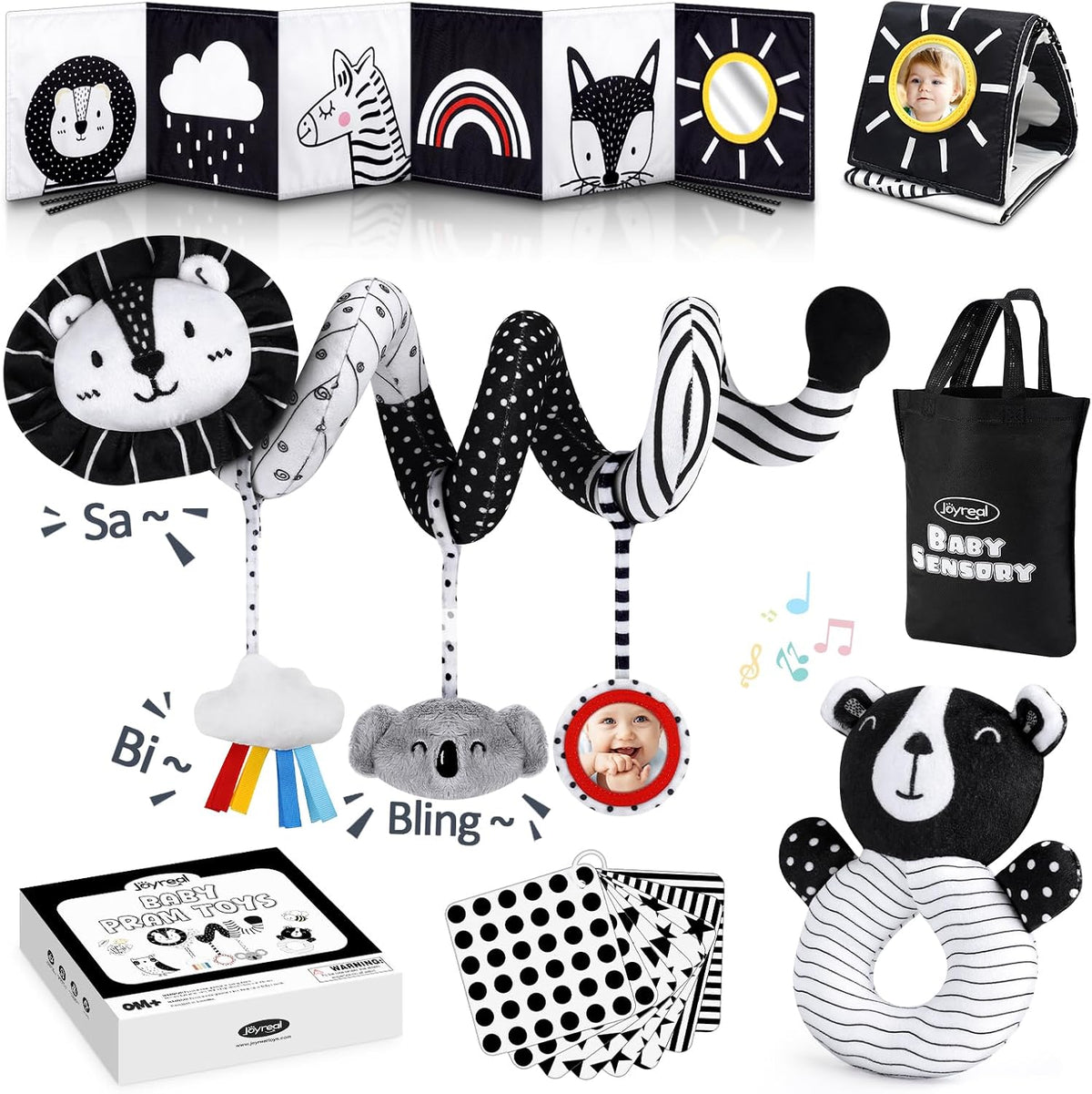 High Contrast Baby Toys for Newborn, Black and White Baby Sensory Toys with Car Seat Toys,Infant Toys with Black White Cards Book, Montessori Toys for Baby Gifts(Missing baby's vision & brain development )
