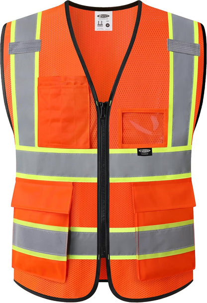 Safety Vest for men women Hi Vis Vest with Pockets and Zipper Class 2 High Visibility Meet ANSI Standard?BX320)