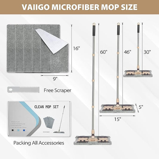 Professional Microfiber Hardwood Floor Mop, Flat Mops with 5 Pieces Reusable Washable Pads for Home and Office Wet or Dry Floor Cleaning