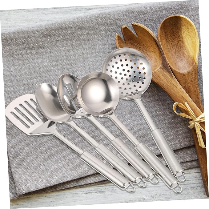 Cabilock 1 Set Stainless Steel Kitchen Utensil Set Non Stick Cooking Tools with Heat Resistant Handles Includes Ladle Slotted Spoon and Egg Spatula for Home Cooking and present Giving