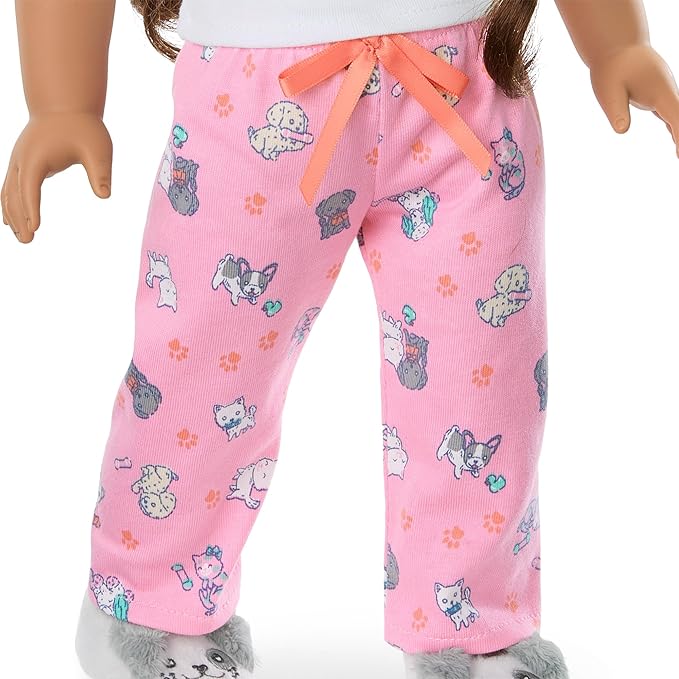 American Girl Truly Me 18-inch Doll Waking Up is Ruff PJs Outfit with Plush Slippers and Knotted Headband, for Ages 6