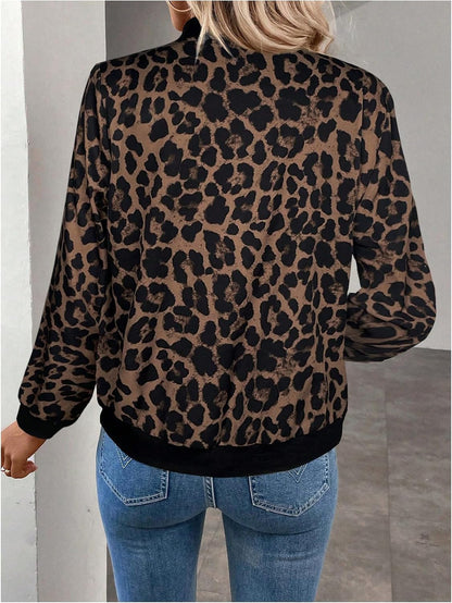Women's Cheetah Leopard Print Long Sleeve Blazer Jackets Animal Print Zip Up Bomber Outerwear