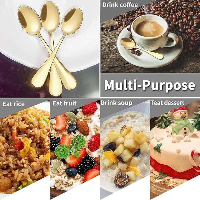 Comicfs 12-Piece Demitasse Espresso Spoons, Coffee Spoons, 8 Inches Mini Tea Spoon Stainless Steel Small Spoon for Ice Cream Dessert Home Casual Shop Restaurant (Gold)