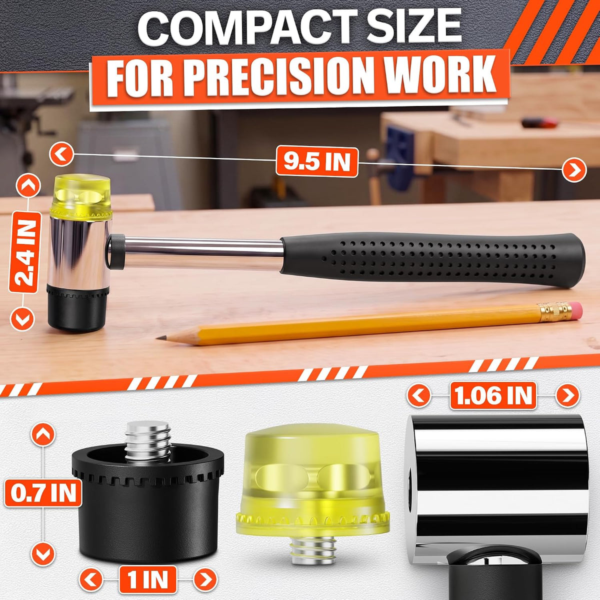 Small Rubber Mallet Hammer – 25 mm Lightweight Double-Sided Rubber and Plastic Head | Non-Slip Ergonomic Grip | Durable, Scratch-Free Tool for Jewelry Making & Repair, Delicate Craft, Furniture Setup