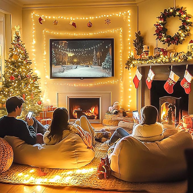 JMEXSUSS Connectable Warm White String Lights Indoor, 8 Modes Christmas String Lights Plug in Fairy String Lights for Bedroom, 33ft 100 LED Twinkle Lights Outdoor for Christmas Tree Decor