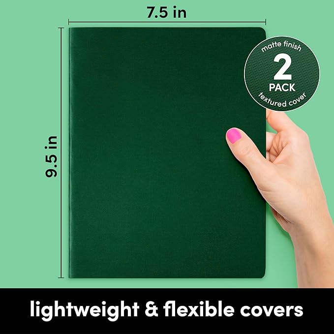 PAPERAGE Soft Cover Blank Journal Notebook, 2 Pack, (Dark Green), 100 Pages, Large 7.5 inches x 9.5 inches, Ideal for Sketch Book, Note Taking & Travel Journal