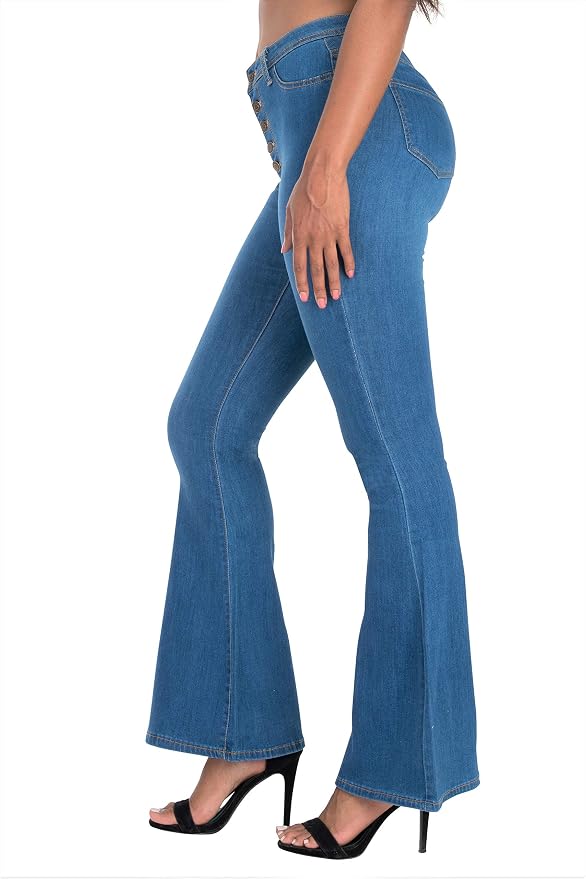 JAZZ & BLUE DENIM High Rise-Waisted Bell Bottom Flare Women Juniors Ladies Jeans Colored