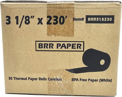 (30 Coreless Rolls - 50 GSM) 3 18 x 230 Thermal Paper Receipt Rolls fits all Clover POS Cash Register Printers for TSP500 TSP600 TSP 700 TSP2000 CT S300 from BuyRegisterRolls