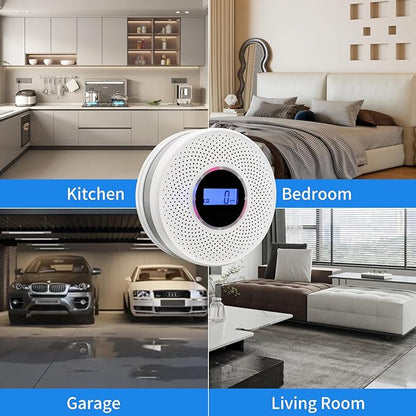 Smoke Detector Carbon Monoxide Detector Combo with Digital Display and Sound Light Alarm, 2-in-1 Smoke  CO Alarm with Battery Operated for Home, Travel or RV