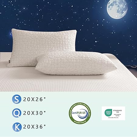 Shredded Memory Foam Pillow, Queen (1-Pack), Adjustable Bed Pillow for Side Back Stomach Sleepers,Comfy Cooling Pillow for Sleeping with Washable Cover...