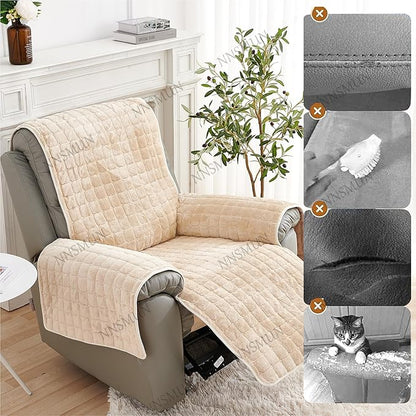 Sofa Armrest Cover, Headrest Cover for Recliner Chair Arm Cover, Winter Square Plush Armchair Slipcover Nonslip Furniture Protector for Pets Leather Sofa Couch (Beige,1 seat(53 * 190CM))