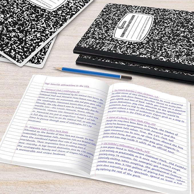 Composition Notebook Wide Ruled 5 Pack, 200 Pages (100 Sheets), 9-34 x 7-12, Back to School Supplies, Notebooks for School, Office Supplies, Notebooks for Work, The Notebook for Note Taking