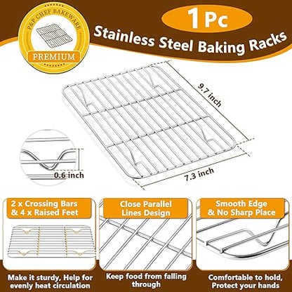 PP CHEF Toaster Oven Pan and Rack Set, Stainless Steel Toaster Oven Tray Broiler Pan with Cooling Rack for Baking, Non Toxic  Heavy Duty, Mirror Finish  Dishwasher Safe - 10.4 Inch