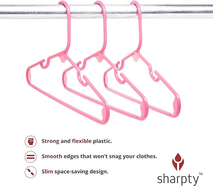 Sharpty Kids Plastic Hangers, Children's Hangers for Baby, Toddler, and Child Clothes - Everyday Standard Use - Ideal for Boys and Girls Closet, Clothing, Pants, Coats, and More - Pink, 40 Pack
