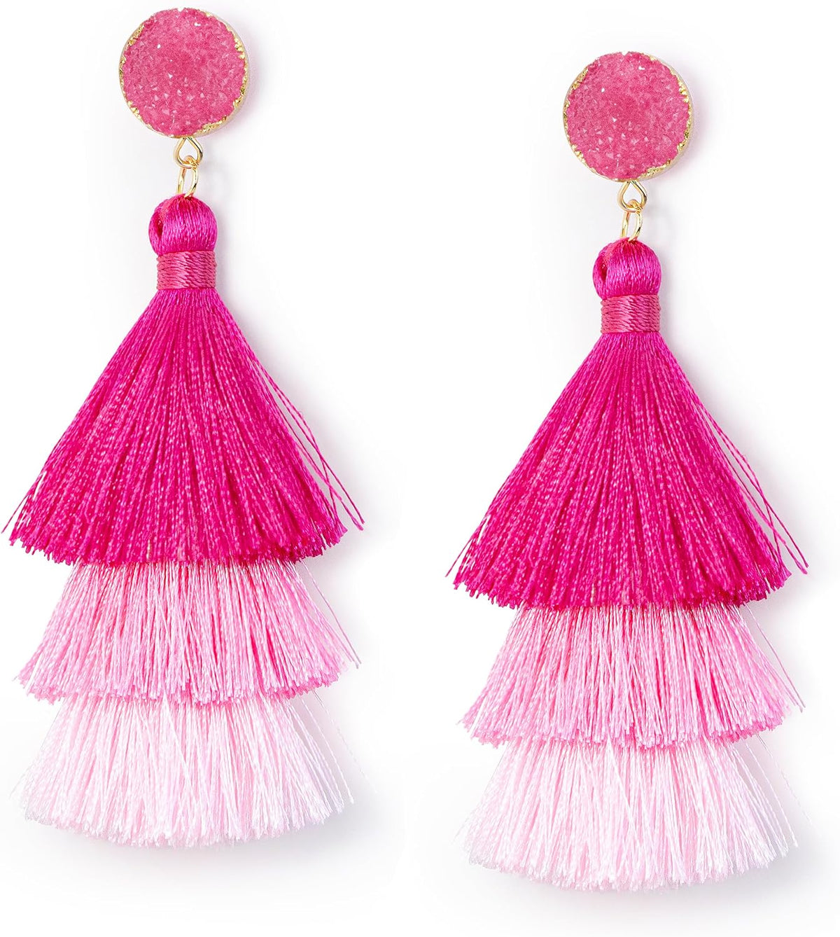 Me&Hz Colorful Layered Tassel Earrings Bohemian Statement Tiered Tassel Big Dangle Drop Earrings for Women Druzy Studs Valentine’s Day Gift