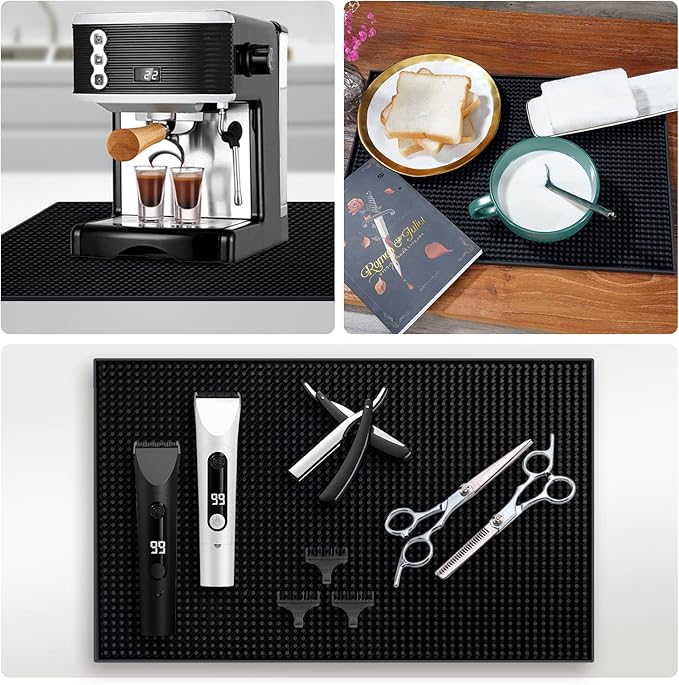 18"x12" PVC Bar Service Mat for Cocktail Bartender (Black)