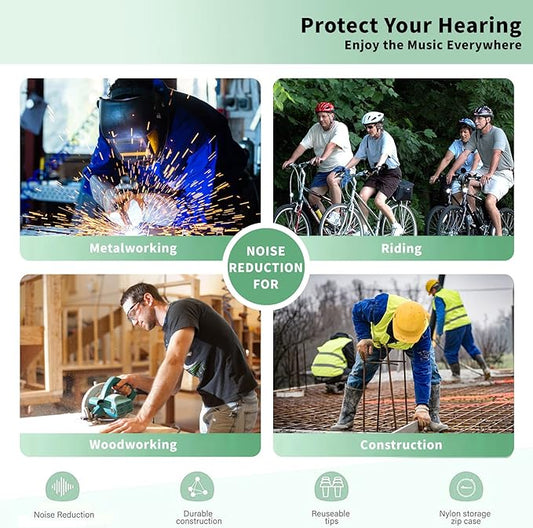Ear Plugs Bluetooth Headphones for Work, Neckband Wireless Earbuds with 20 Hour Battery, Noise Reduction Isolating in-Ear Earplug Earphones with Mic and Controls, for Industrial Safety Construction