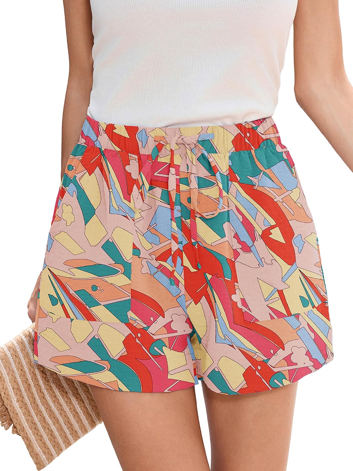 Heymoments Women's Wide Leg Shorts Lightweight High Waisted Adjustable Tie Knot Loose Fit Summer Cute Trousers