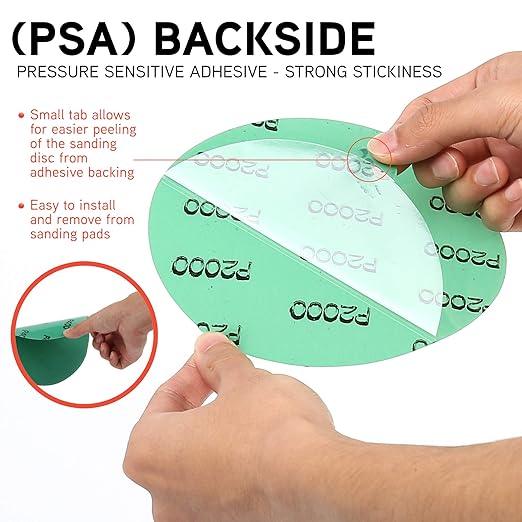 LotFancy 6 Inch PSA Sanding Discs with Tabs, 60PCS 400 600 800 1000 1500 2000 Grit Self Adhesive Wet Dry Green Film Sandpaper Assortment, Random Orbital Sander Fine Grit Sand Paper