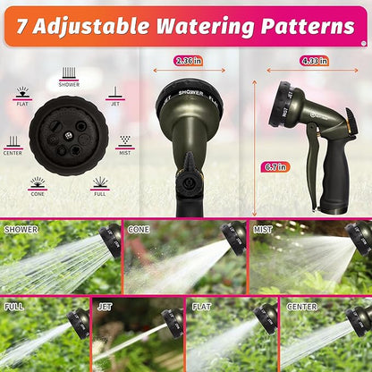 AUTOMAN Garden Hose Nozzle - 7 Patterns Sprayer, 100 Metal High Pressure Spray Nozzle, Labor-Saving Design, Heavy Duty Water Hose Nozzle for Garden Watering, Car Washing, Window Cleaning,Pets Bathing