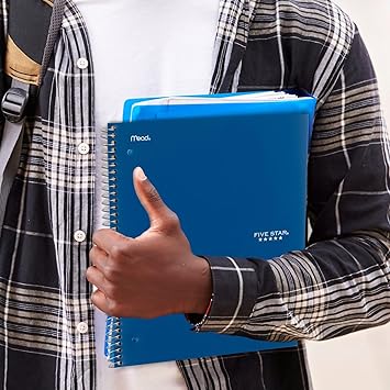 Five Star Spiral Notebook  Study App, 5 Subject, College Ruled Paper, Fights Ink Bleed, Water Resistant Cover, 8-12" x 11", 200 Sheets, Blue (73635)