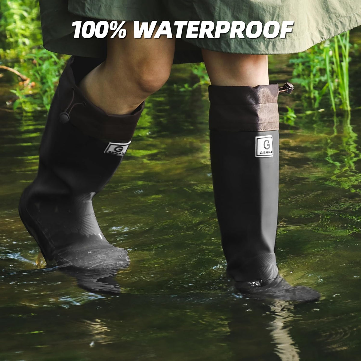 Wasserflux Women’s Mid-Calf Rain Boots – Waterproof Foldable Rubber Boots with Adjustable Cuff, Anti-Slip Sole, Lightweight for Gardening & Outdoor Work
