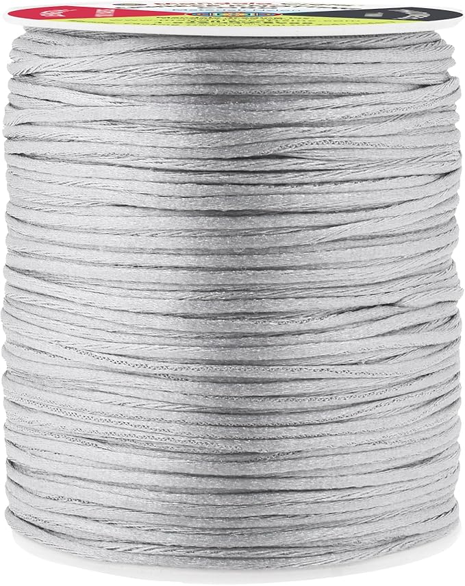 Mandala Crafts Nylon Satin Cord 1mm Rattail Cord Gray String - 100 Yds Nylon Chinese Knotting Cord Rat Tail Silk Cord for Bracelet Necklace Jewelry Making Macrame Trim