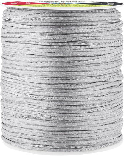 Mandala Crafts Nylon Satin Cord 1mm Rattail Cord Gray String - 100 Yds Nylon Chinese Knotting Cord Rat Tail Silk Cord for Bracelet Necklace Jewelry Making Macrame Trim