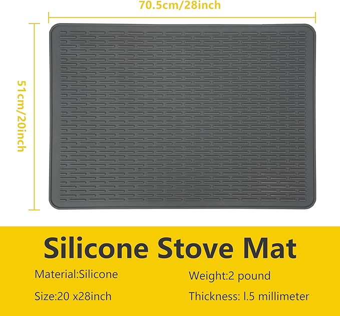 Extra Large Silicone Stove Top and RV Stovetop Cover - 28"x20" Heat Resistant Glass Cooktop Protector and XL Dish Drying Mat for Kitchen Counter