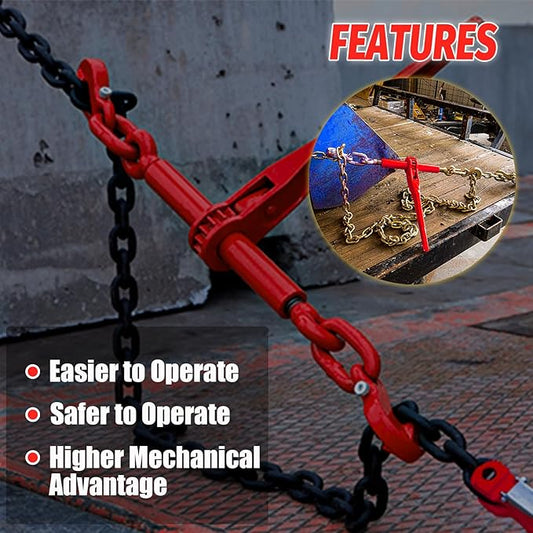 Ratchet Chain Binders 3/8'' - 1/2‘’, Load Binder with G70 Grab Hooks, 3/8" Binder - Adjustable Tie Downs for 3/8 Chains, 9200 Pounds Working Load Limit- Heavy Duty Ratchet Binders for Towing (2 Pack)