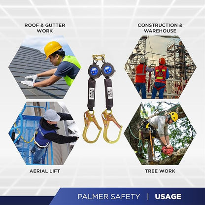 Palmer Safety Fall Protection SRL121122T Twin SRL 6' Leading Edge Lightweight Web with Rebar Hooks
