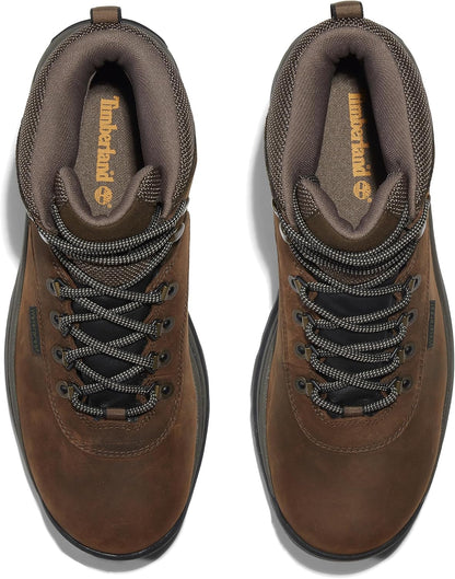Waterproof leather hiking boots with gusseted tongue, rustproof hardware, and cushioned EVA midsole for all-terrain support and comfort.