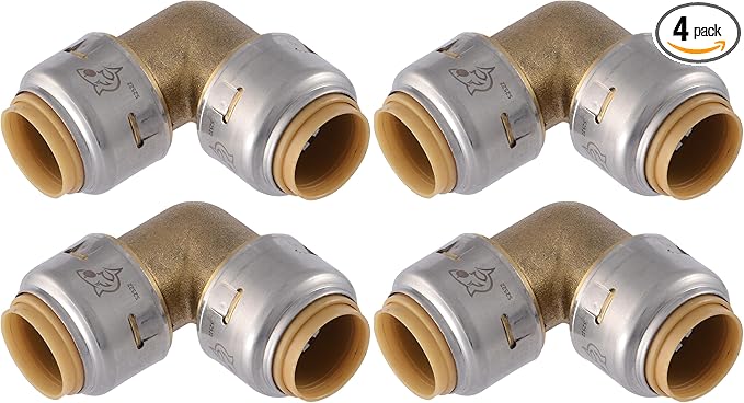 SharkBite Max 12 Inch 90 Degree Elbow, Pack of 4, Push to Connect Brass Plumbing Fitting, PEX Pipe, Copper, CPVC, PE-RT, HDPE, UR248A4